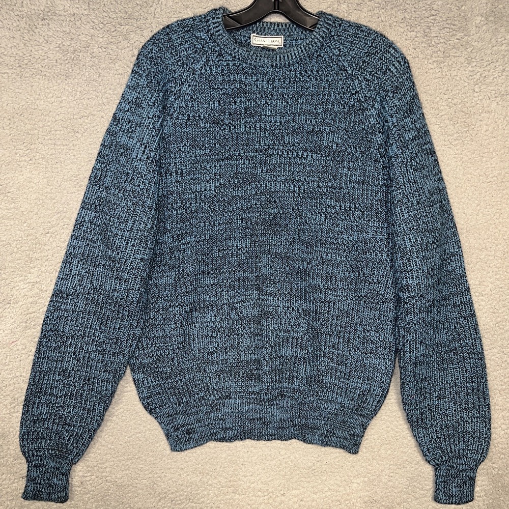 VTG Giani Leone Sweater Men's Size L Blue Acrylic Chunky Fisherman‎ Knit Grandpa